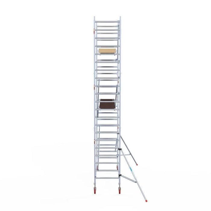 Rollgerüst Euroscaffold Basic 90x305 7,2m Arbeitshöhe Carbonplattform gegen Fassade - Gerüstexpress.de