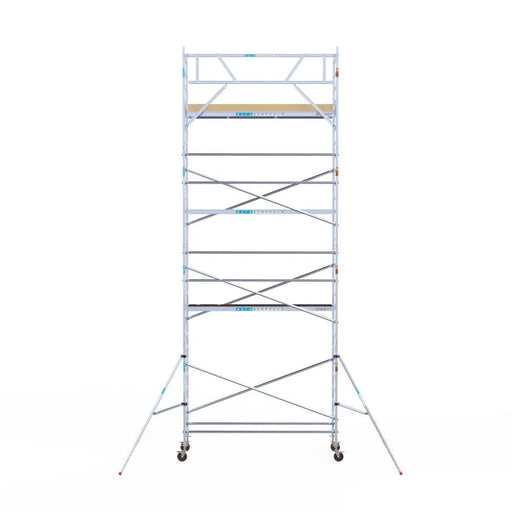 Rollgerüst Euroscaffold Basic 90x305 9,2m Arbeitshöhe Carbonplattform gegen Fassade - Gerüstexpress.de