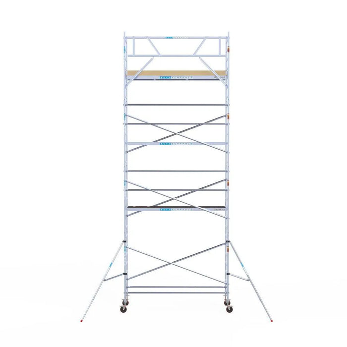 Rollgerüst Euroscaffold Basic 90x305 9,2m Arbeitshöhe Carbonplattform gegen Fassade - Gerüstexpress.de