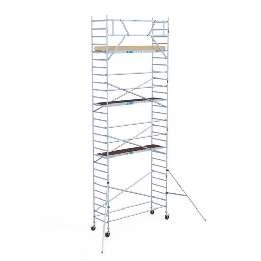 Rollgerüst Euroscaffold Basic 90x305 9,2m Arbeitshöhe Carbonplattform gegen Fassade - Gerüstexpress.de