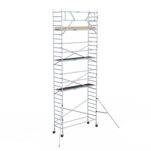Rollgerüst Euroscaffold Basic 90x305 9,2m Arbeitshöhe Carbonplattform gegen Fassade - Gerüstexpress.de