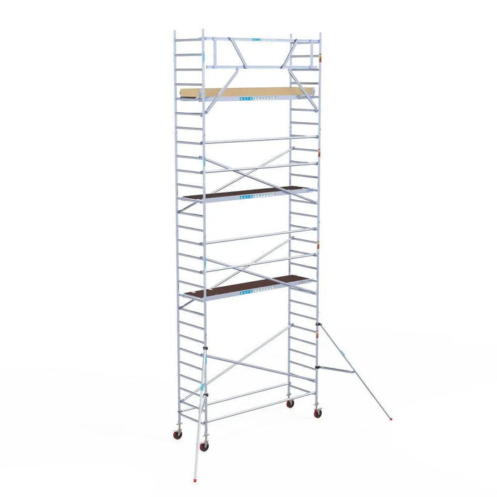 Rollgerüst Euroscaffold Basic 90x305 9,2m Arbeitshöhe Carbonplattform gegen Fassade - Gerüstexpress.de