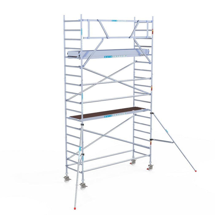 Rollgerüst Euroscaffold Original 90x305 6,2m Arbeitshöhe an der Fassade - Gerüstexpress.de