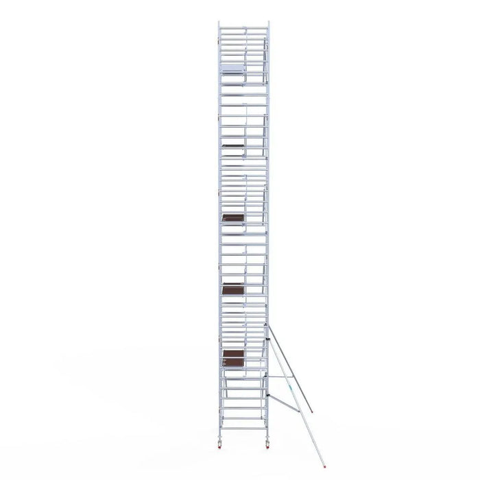 Rollgerüst Euroscaffold Professionell 135x190 12,2m Arbeitshöhe Carbonplattform gegen Fassade - Gerüstexpress.de