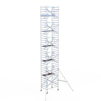 Rollgerüst Euroscaffold Professionell 135x190 12,2m Arbeitshöhe Carbonplattform gegen Fassade