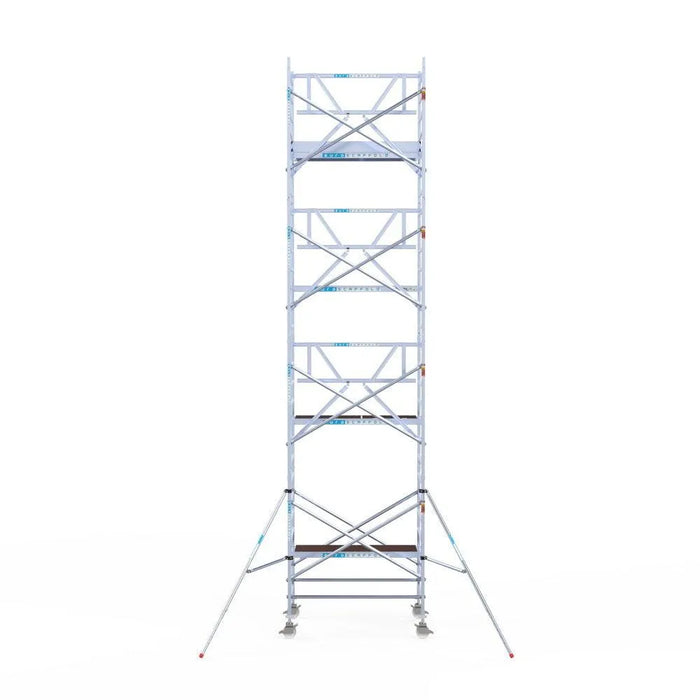 Rollgerüst Euroscaffold Professionell 135x190 9,2m Arbeitshöhe Carbonplattform gegen Fassade - Gerüstexpress.de