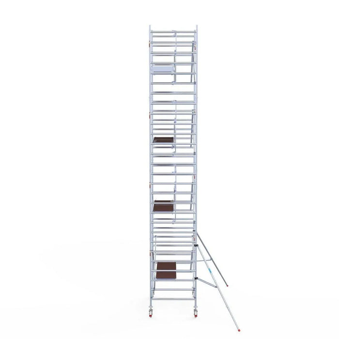 Rollgerüst Euroscaffold Professionell 135x190 9,2m Arbeitshöhe Carbonplattform gegen Fassade - Gerüstexpress.de