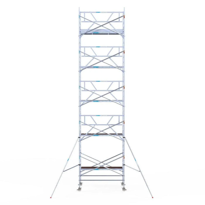 Rollgerüst Euroscaffold Professionell 135x250 11,2m Arbeitshöhe Carbonplattform gegen Fassade - Gerüstexpress.de