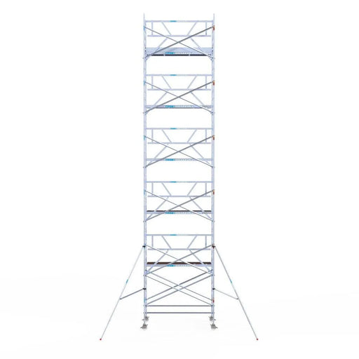 Rollgerüst Euroscaffold Professionell 135x250 12,2m Arbeitshöhe Carbonplattform gegen Fassade - Gerüstexpress.de