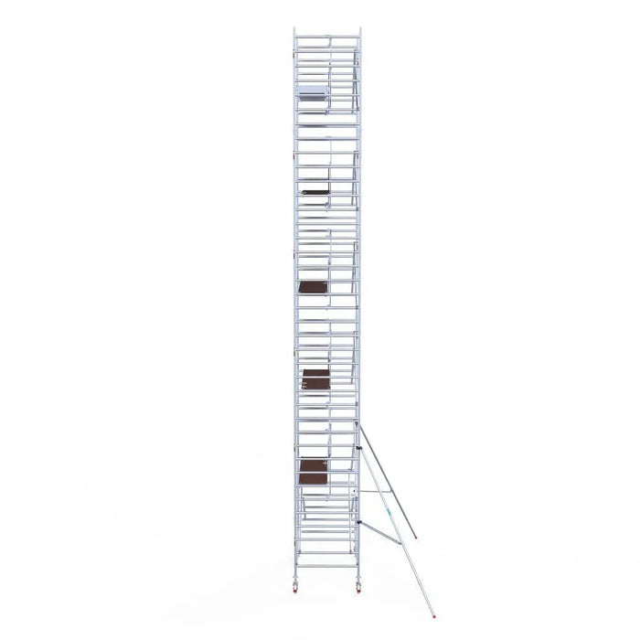 Rollgerüst Euroscaffold Professionell 135x250 12,2m Arbeitshöhe Carbonplattform gegen Fassade - Gerüstexpress.de