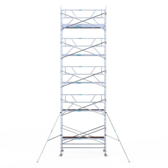 Rollgerüst Euroscaffold Professionell 135x305 11,2m Arbeitshöhe Carbonplattform gegen Fassade - Gerüstexpress.de