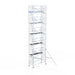 Rollgerüst Euroscaffold Professionell 135x305 12,2m Arbeitshöhe Carbonplattform gegen Fassade - Gerüstexpress.de