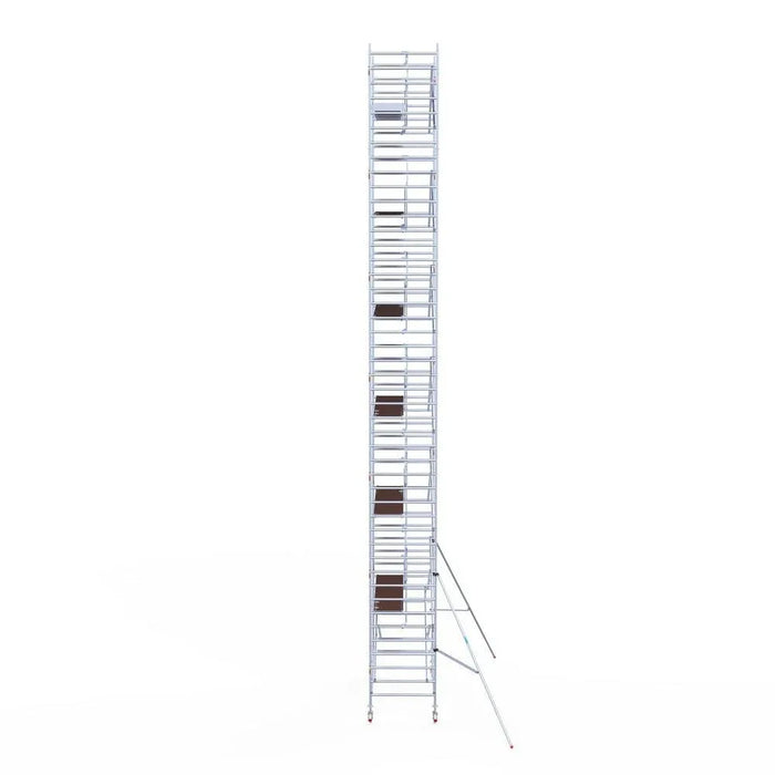 Rollgerüst Euroscaffold Professionell 135x305 14,2m Arbeitshöhe Carbonplattform gegen Fassade - Gerüstexpress.de