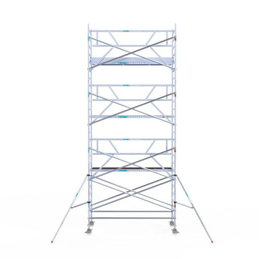 Rollgerüst Euroscaffold Professionell 135x305 8,2m Arbeitshöhe Carbonplattform gegen Fassade - Gerüstexpress.de