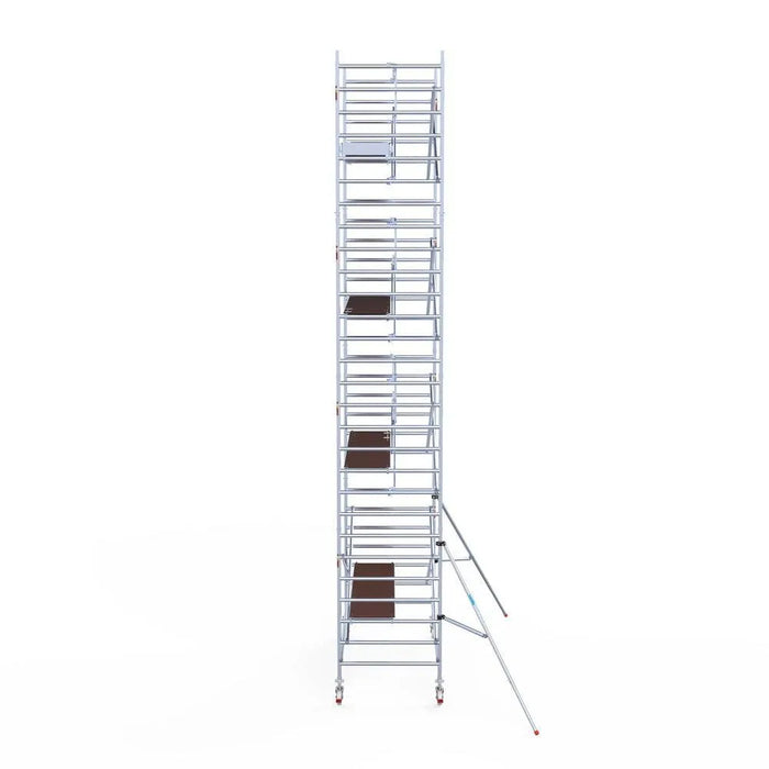 Rollgerüst Euroscaffold Professionell 135x305 9,2m Arbeitshöhe Carbonplattform gegen Fassade - Gerüstexpress.de