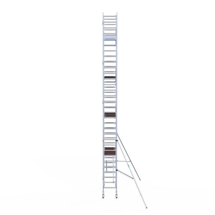 Rollgerüst Euroscaffold Professionell 75x190 10,2m Arbeitshöhe Carbonplattform gegen Fassade - Gerüstexpress.de