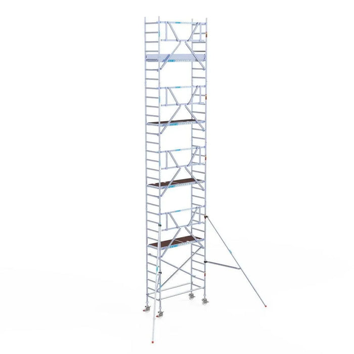Rollgerüst Euroscaffold Professionell 75x190 10,2m Arbeitshöhe Carbonplattform gegen Fassade - Gerüstexpress.de