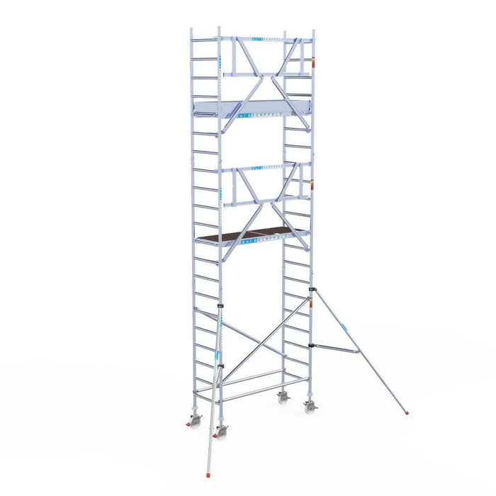 Rollgerüst Euroscaffold Professionell 75x190 7,2m Arbeitshöhe an der Fassade - Gerüstexpress.de
