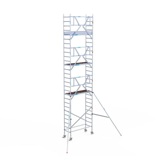 Rollgerüst Euroscaffold Professionell 75x190 9,2m Arbeitshöhe Carbonplattform gegen Fassade - Gerüstexpress.de