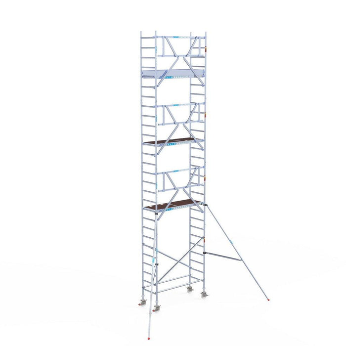 Rollgerüst Euroscaffold Professionell 75x190 9,2m Arbeitshöhe Carbonplattform gegen Fassade - Gerüstexpress.de