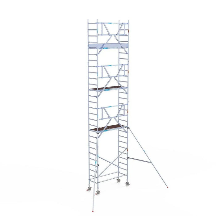 Rollgerüst Euroscaffold Professionell 75x190 9,2m Arbeitshöhe Carbonplattform gegen Fassade - Gerüstexpress.de