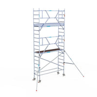 Rollgerüst Euroscaffold Professionell 75x250 6,2m Arbeitshöhe Carbonplattform gegen Fassade
