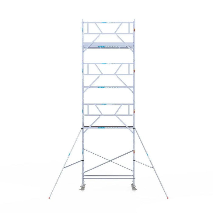 Rollgerüst Euroscaffold Professionell 75x250 9,2m Arbeitshöhe Carbonplattform gegen Fassade - Gerüstexpress.de