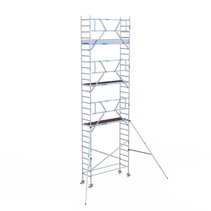 Rollgerüst Euroscaffold Professionell 75x250 9,2m Arbeitshöhe Carbonplattform gegen Fassade - Gerüstexpress.de