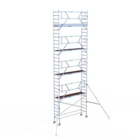 Echafaudage roulant Euroscaffold Professional 75x305 hauteur de travail 10,2m plateforme carbone contre façade