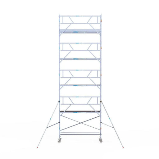 Rollgerüst Euroscaffold Professionell 75x305 10,2m Arbeitshöhe Carbonplattform gegen Fassade - Gerüstexpress.de