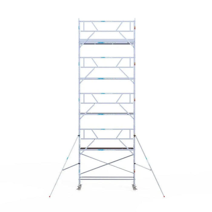 Rollgerüst Euroscaffold Professionell 75x305 10,2m Arbeitshöhe Carbonplattform gegen Fassade - Gerüstexpress.de