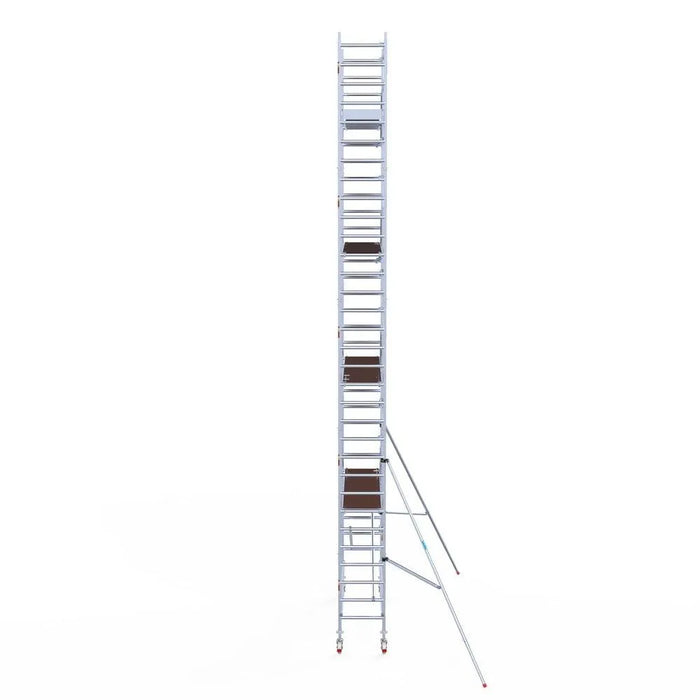 Rollgerüst Euroscaffold Professionell 75x305 10,2m Arbeitshöhe Carbonplattform gegen Fassade - Gerüstexpress.de