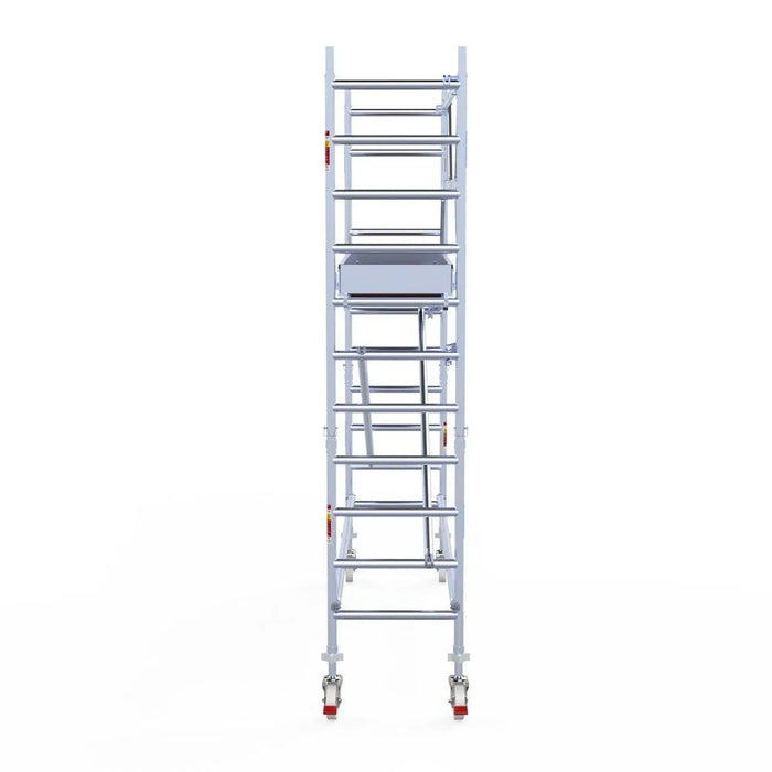 Rollgerüst Euroscaffold Professionell 75x305 4,2m Arbeitshöhe Carbonplattform gegen Fassade - Gerüstexpress.de