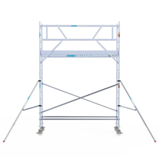 Rollgerüst Euroscaffold Professionell 75x305 5,2m Arbeitshöhe Carbonplattform gegen Fassade - Gerüstexpress.de