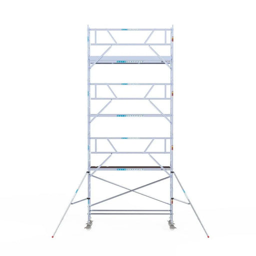 Rollgerüst Euroscaffold Professionell 75x305 8,2m Arbeitshöhe Carbonplattform gegen Fassade - Gerüstexpress.de