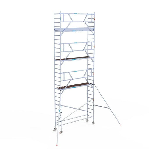 Rollgerüst Euroscaffold Professionell 75x305 9,2m Arbeitshöhe Carbonplattform gegen Fassade - Gerüstexpress.de