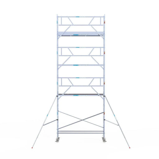 Rollgerüst Euroscaffold Professionell 75x305 9,2m Arbeitshöhe Carbonplattform gegen Fassade - Gerüstexpress.de