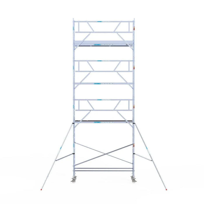 Rollgerüst Euroscaffold Professionell 75x305 9,2m Arbeitshöhe Carbonplattform gegen Fassade - Gerüstexpress.de