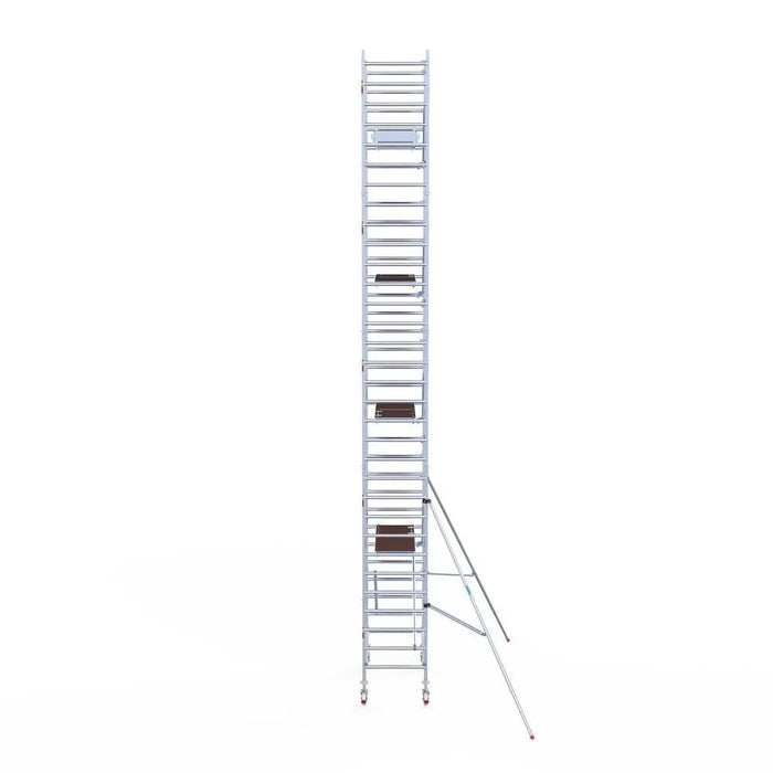 Rollgerüst Euroscaffold Professionell 90x190 10,2m Arbeitshöhe Carbonplattform gegen Fassade - Gerüstexpress.de