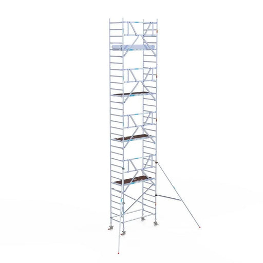 Rollgerüst Euroscaffold Professionell 90x190 10,2m Arbeitshöhe Carbonplattform gegen Fassade - Gerüstexpress.de