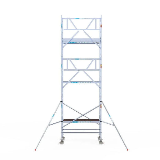Rollgerüst Euroscaffold Professionell 90x190 7,2m Arbeitshöhe Carbonplattform gegen Fassade - Gerüstexpress.de