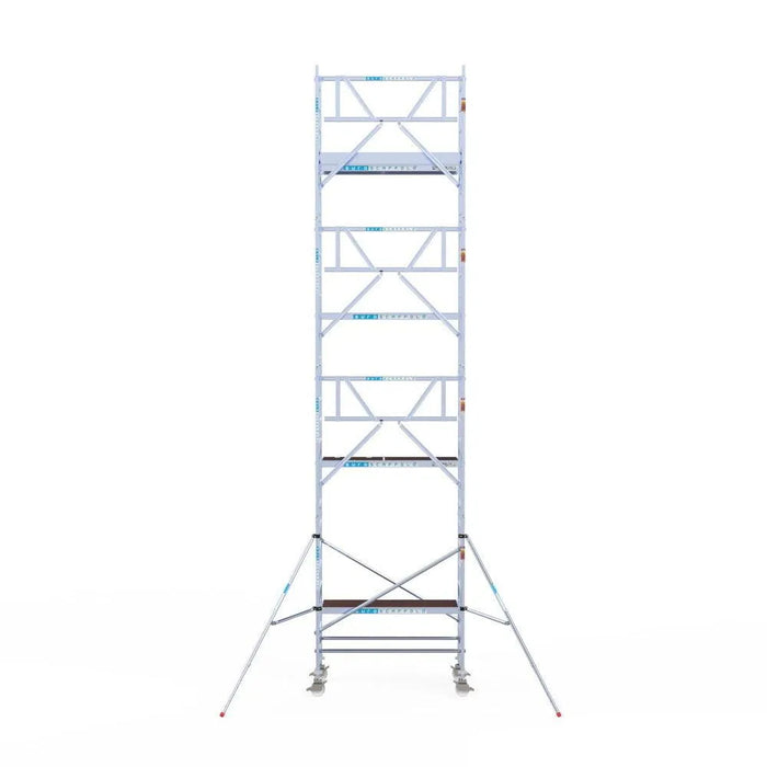 Rollgerüst Euroscaffold Professionell 90x190 9,2m Arbeitshöhe Carbonplattform gegen Fassade - Gerüstexpress.de