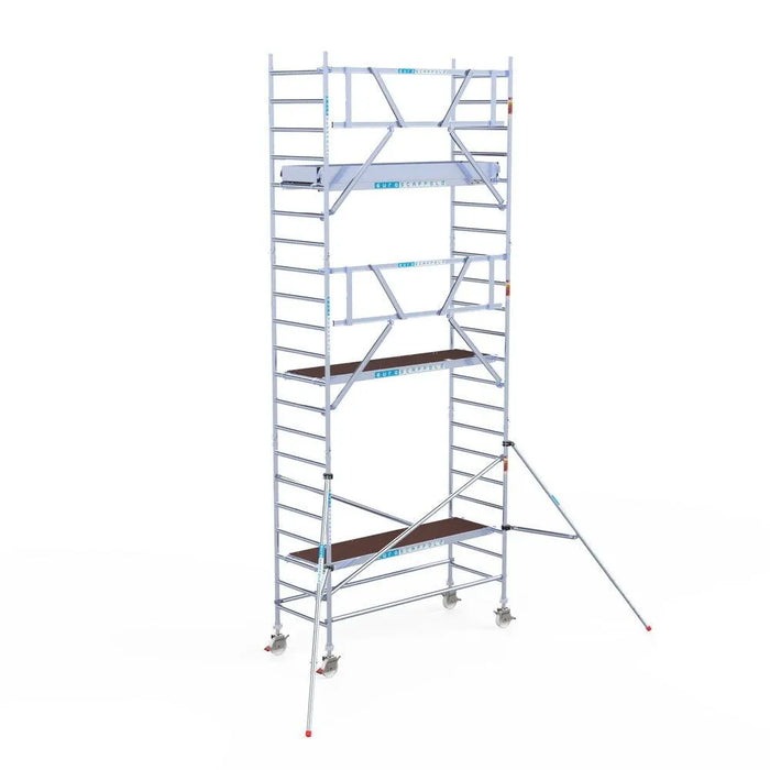 Rollgerüst Euroscaffold Professionell 90x250 7,2m Arbeitshöhe an der Fassade - Gerüstexpress.de