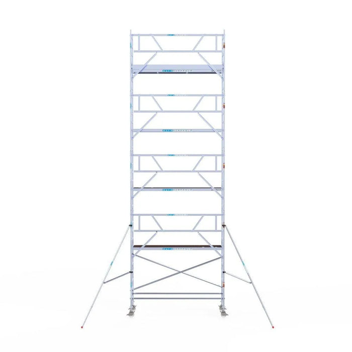 Rollgerüst Euroscaffold Professionell 90x305 10,2m Arbeitshöhe Carbonplattform gegen Fassade - Gerüstexpress.de