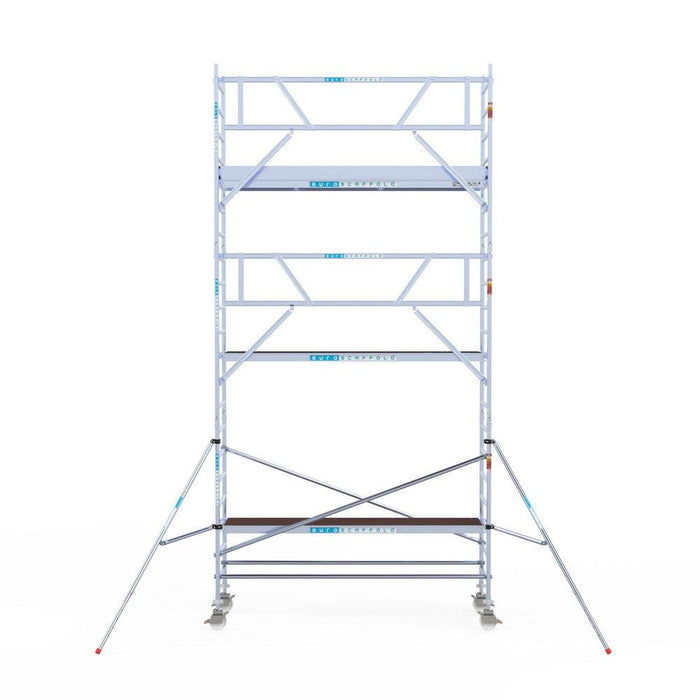 Rollgerüst Euroscaffold Professionell 90x305 7,2m Arbeitshöhe Carbonplattform gegen Fassade - Gerüstexpress.de