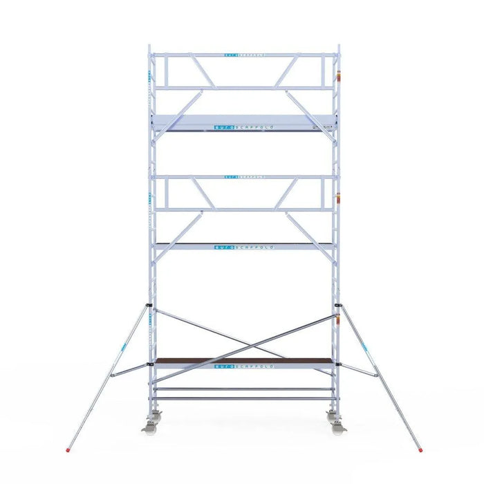 Rollgerüst Euroscaffold Professionell 90x305 7,2m Arbeitshöhe Carbonplattform gegen Fassade - Gerüstexpress.de