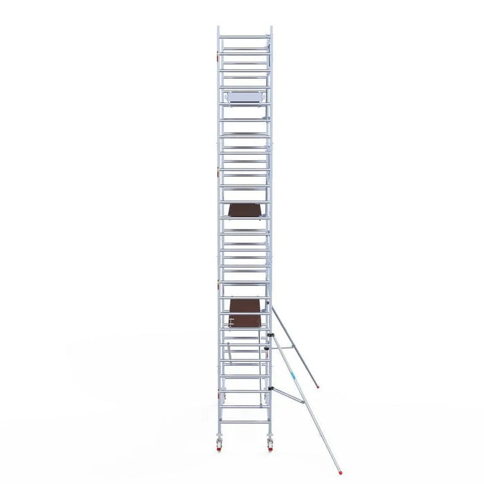 Rollgerüst Euroscaffold Professionell 90x305 8,2m Arbeitshöhe Carbonplattform gegen Fassade - Gerüstexpress.de