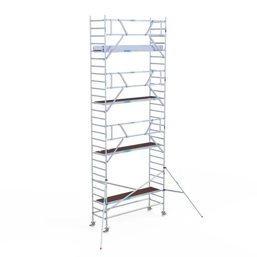 Rollgerüst Euroscaffold Professionell 90x305 9,2m Arbeitshöhe Carbonplattform gegen Fassade - Gerüstexpress.de