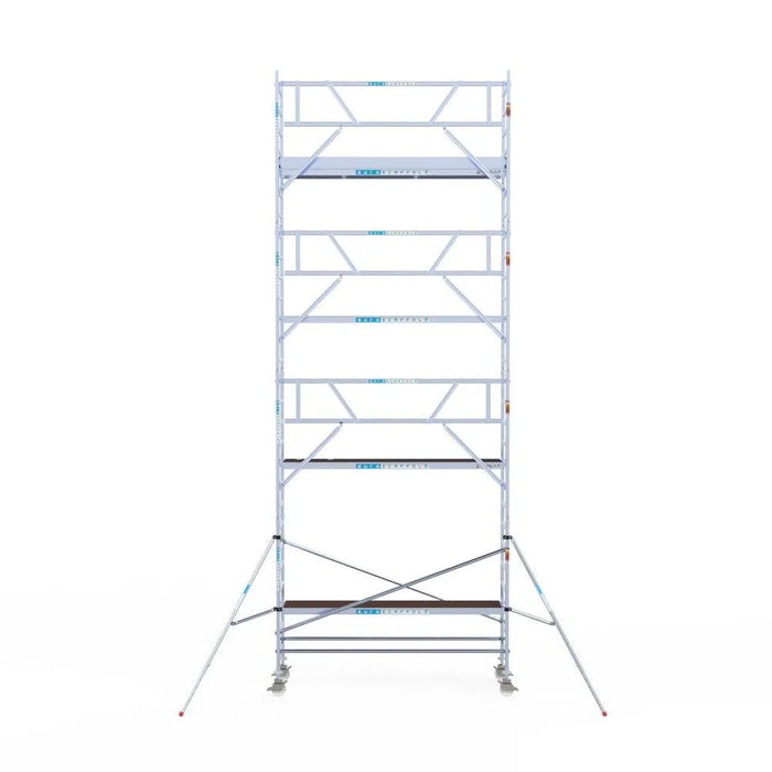 Rollgerüst Euroscaffold Professionell 90x305 9,2m Arbeitshöhe Carbonplattform gegen Fassade - Gerüstexpress.de