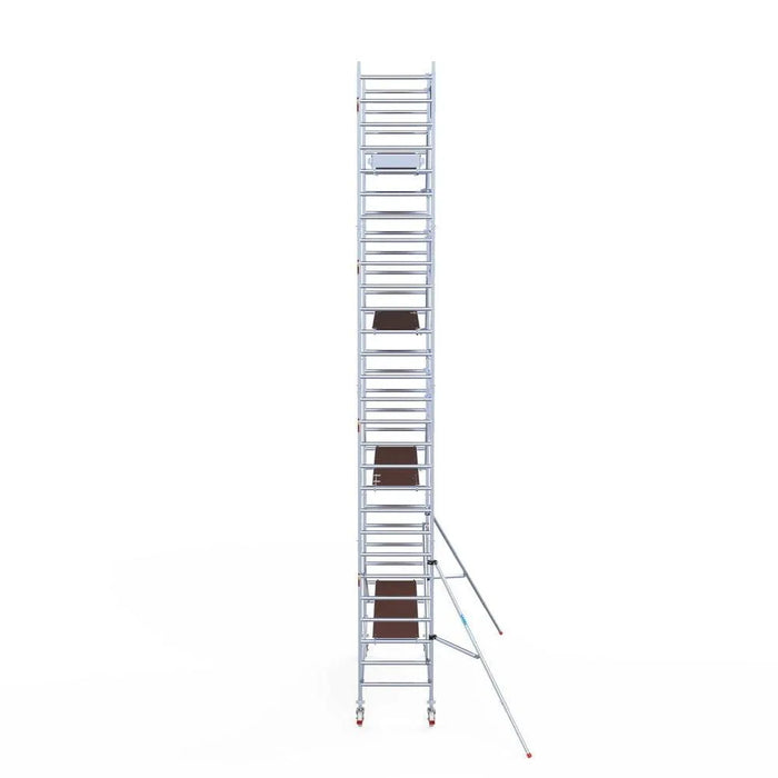 Rollgerüst Euroscaffold Professionell 90x305 9,2m Arbeitshöhe Carbonplattform gegen Fassade - Gerüstexpress.de